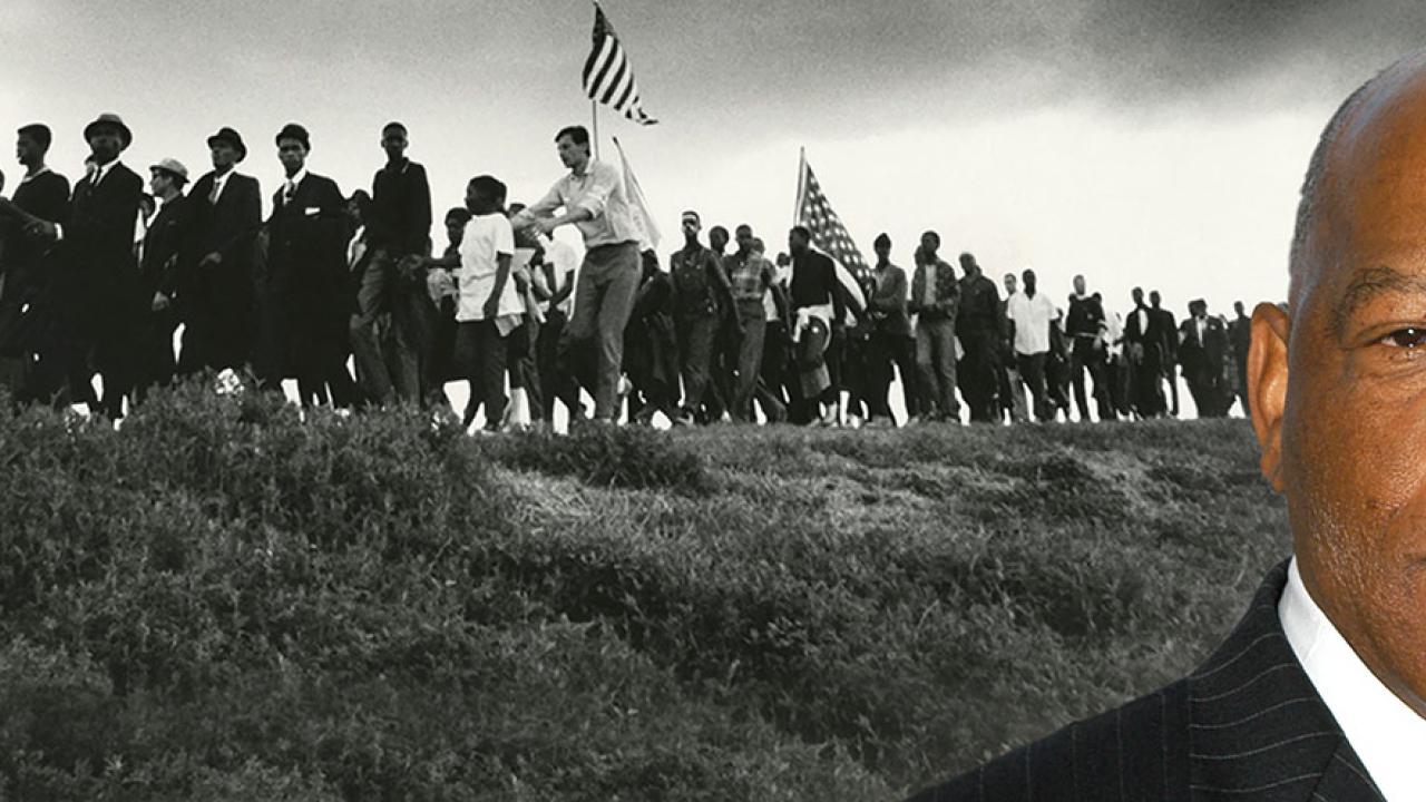 John Lewis with historic march in background