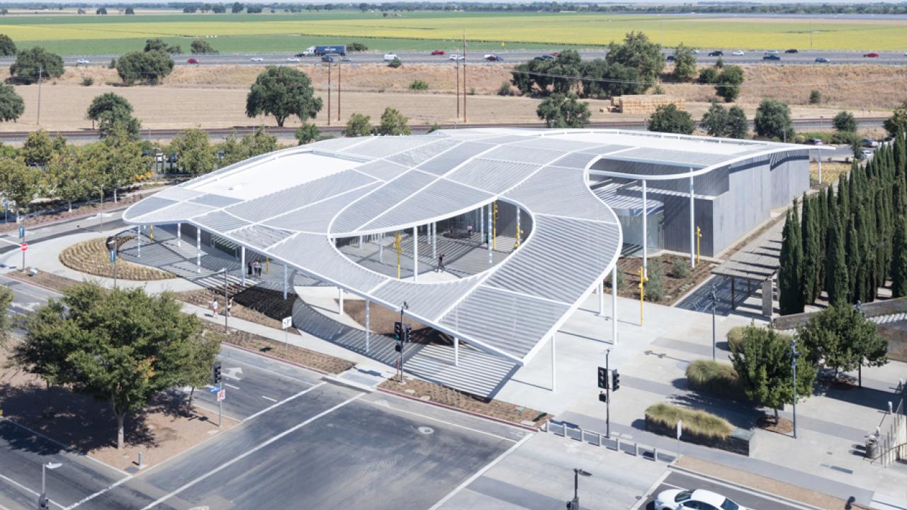 Photo: Manetti Shrem Museum exterior, aerial.