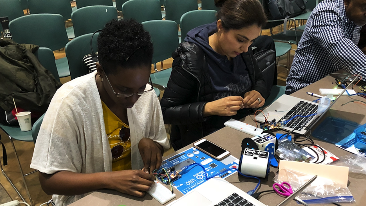 Teachers at robotics workshop