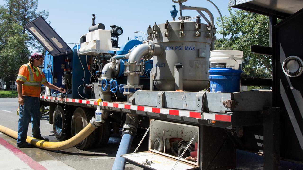 A water flushing truck.