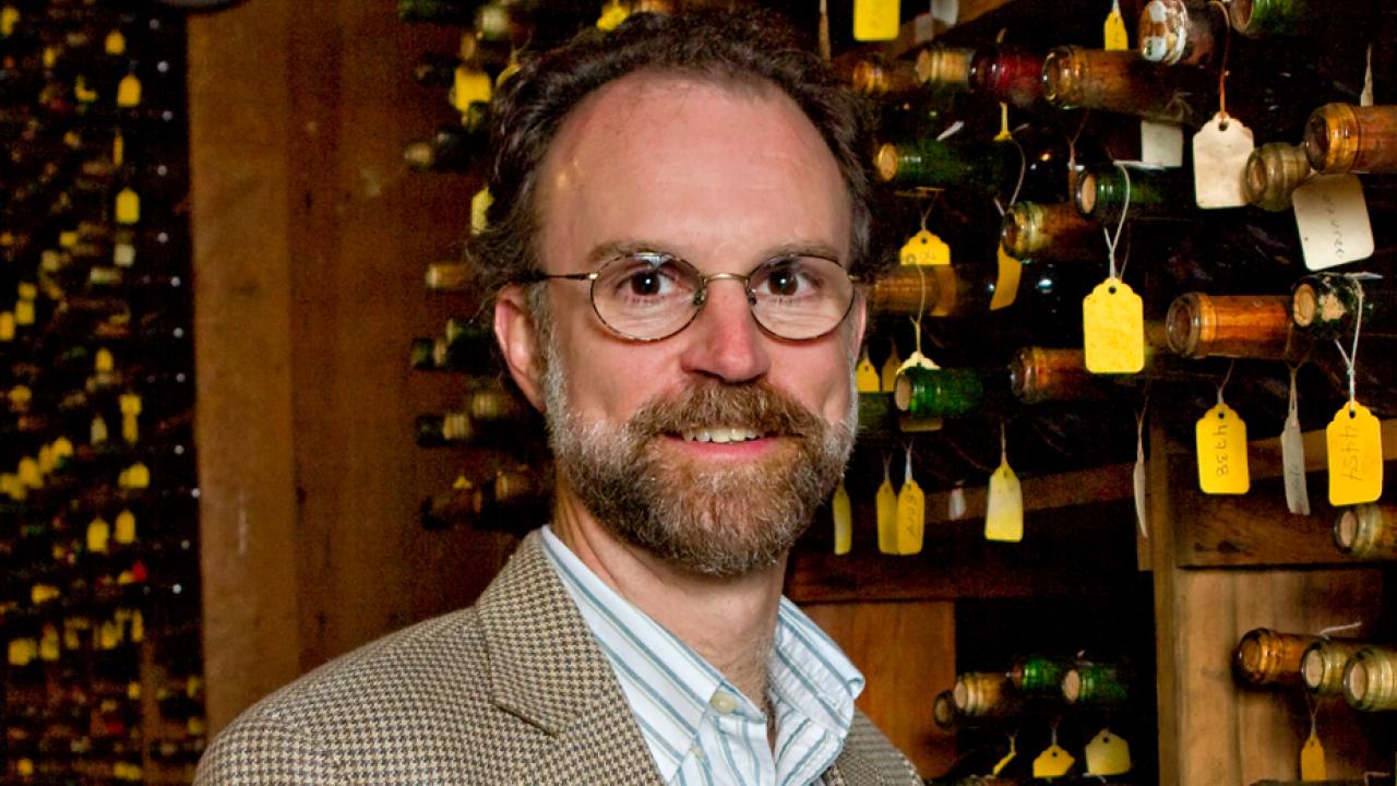Professor Andrew Waterhouse in wine cellar