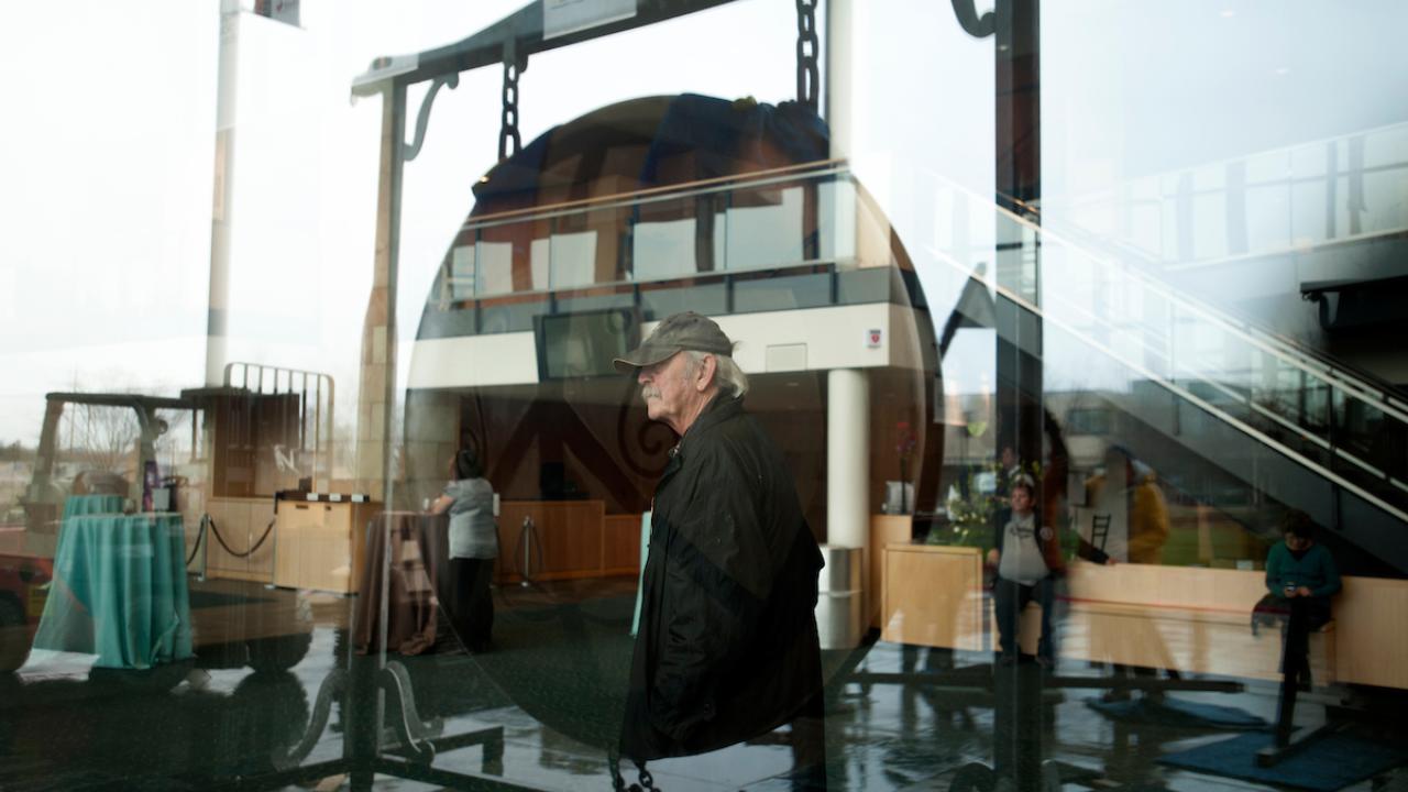 William Wiley's face is reflected in his work, The Gong