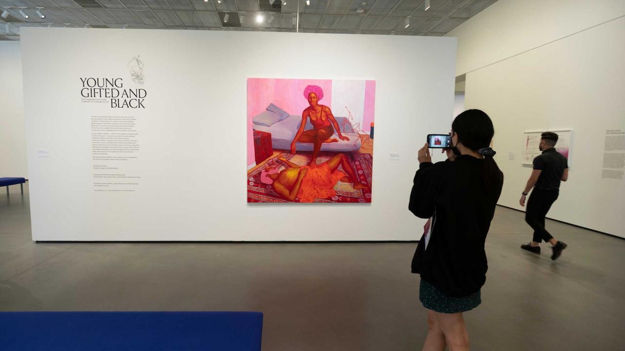 Art exhibit with patrons viewing art at Manetti Shrem Museum UC Davis