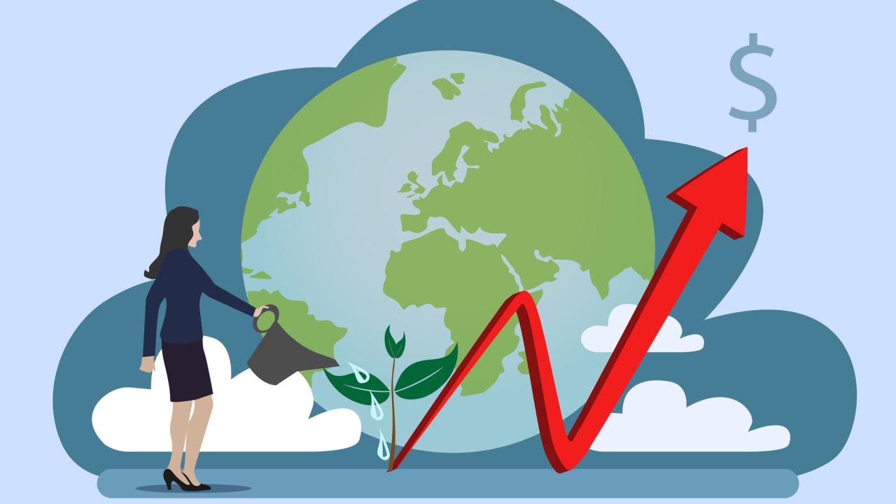 Conceptual illustration showing stock market prices and green
