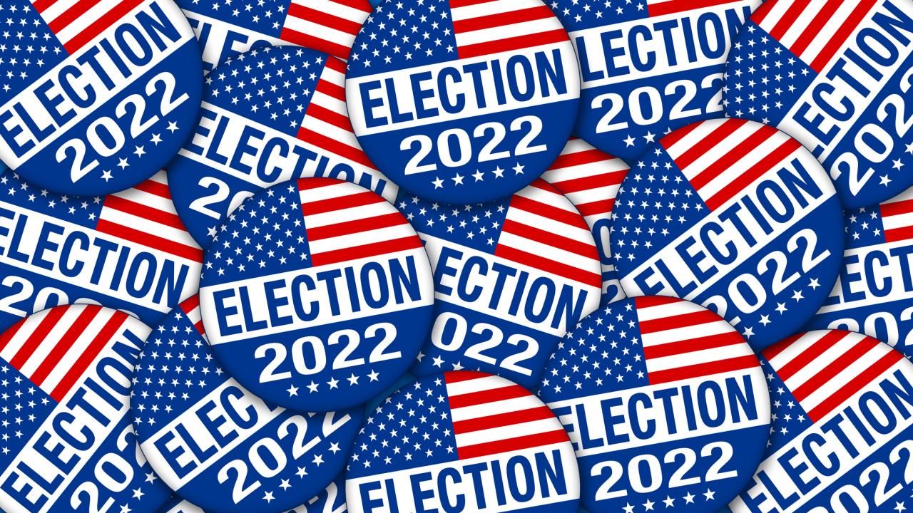 Red, white and blue illustration for election 2022