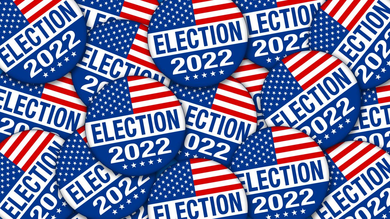 Red, white and blue illustration for election 2022