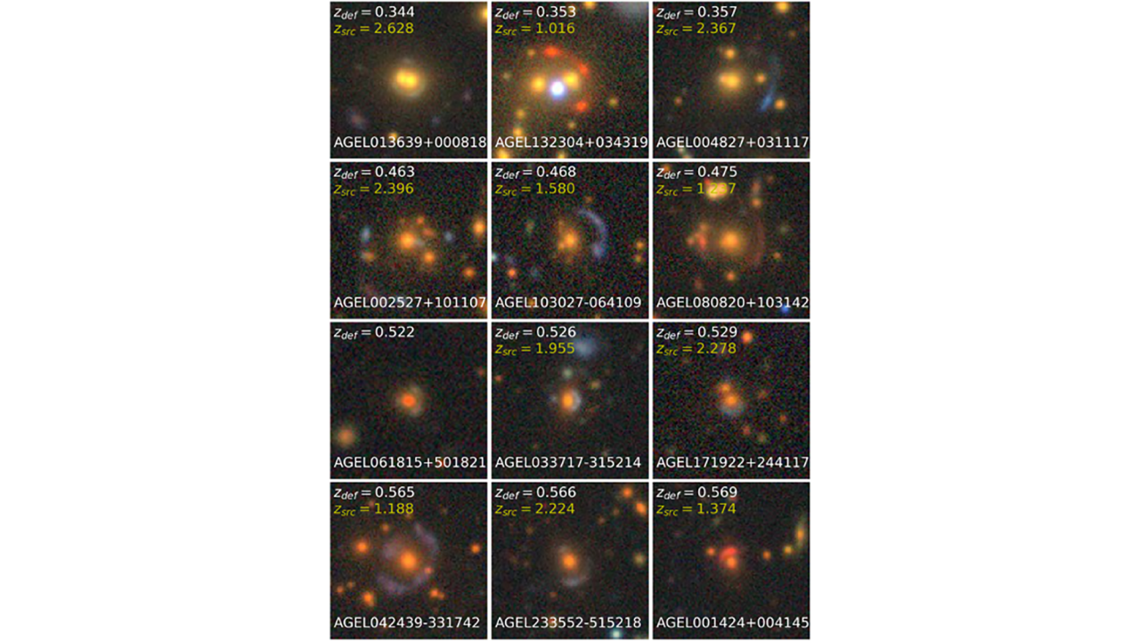 A 3 by 4 grid of astronomical images with lettering. 