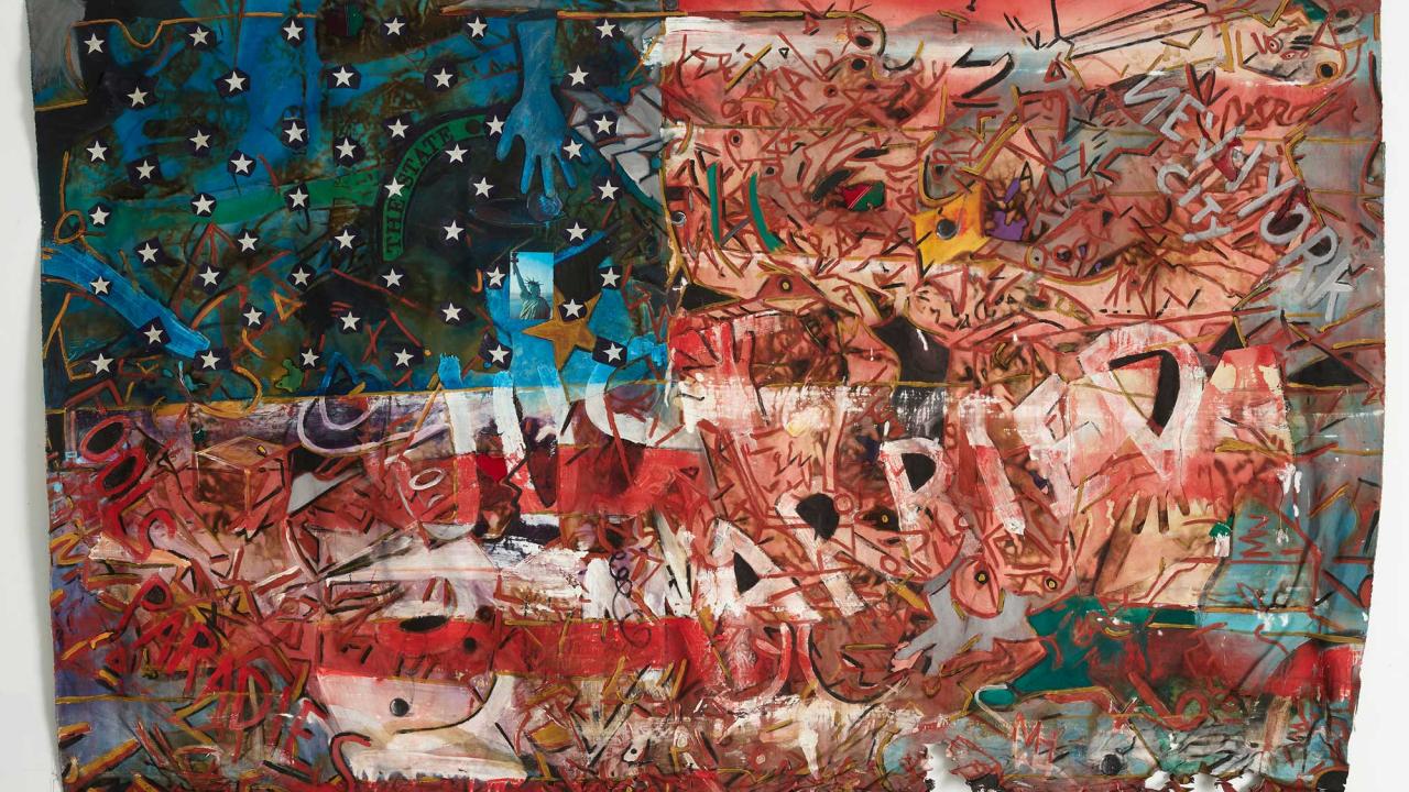 Abstract art of American flag in red, white and blue