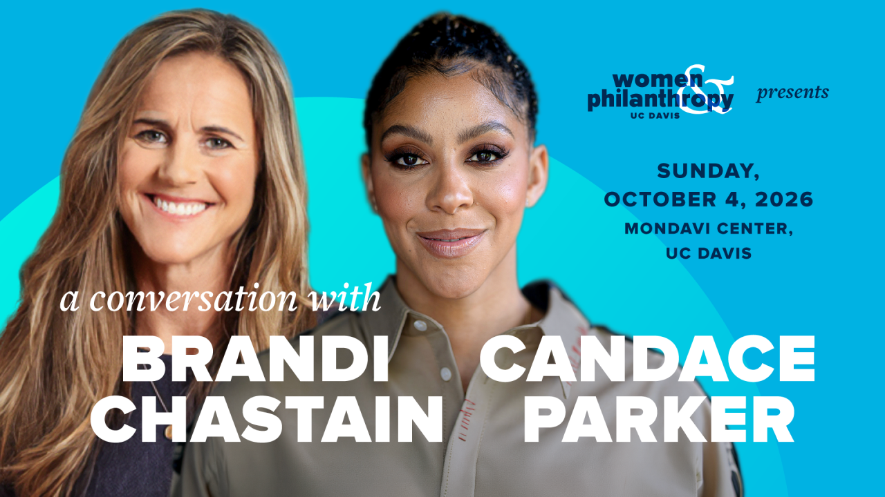 Promotional graphic with headshot photos of two smiling women on teal background