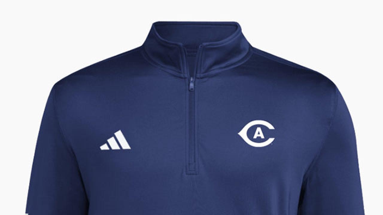 Navy quarter-zip athletic top with Adidas logo and white CA logo