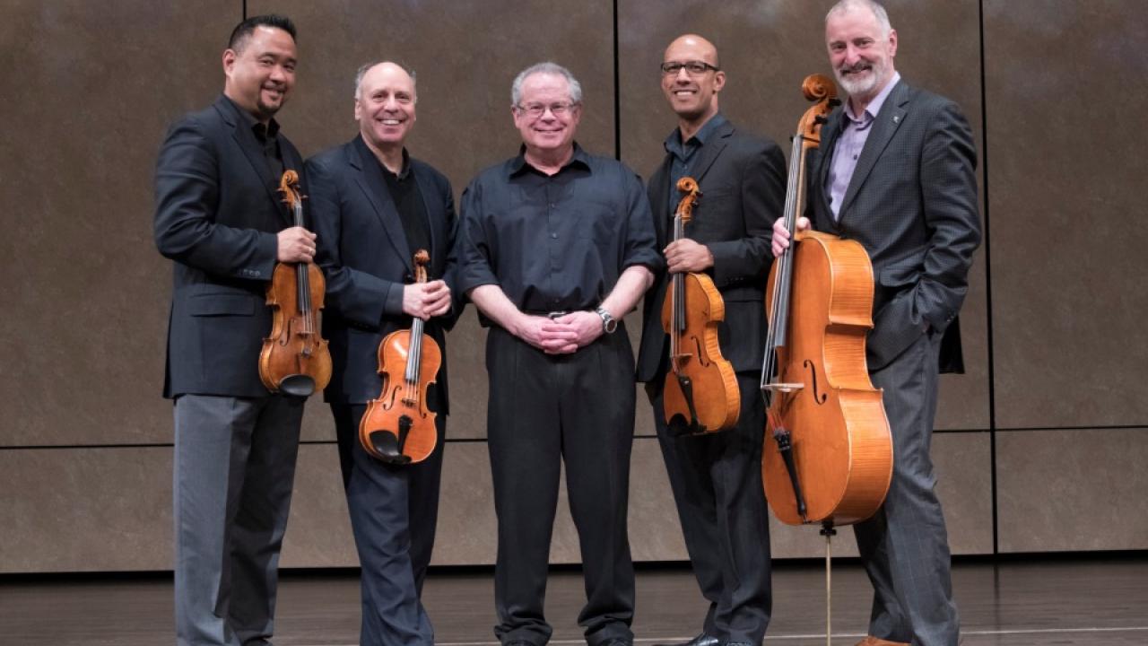 Alexander String Quarter with Robert Greenberg, in suits and holding instruments