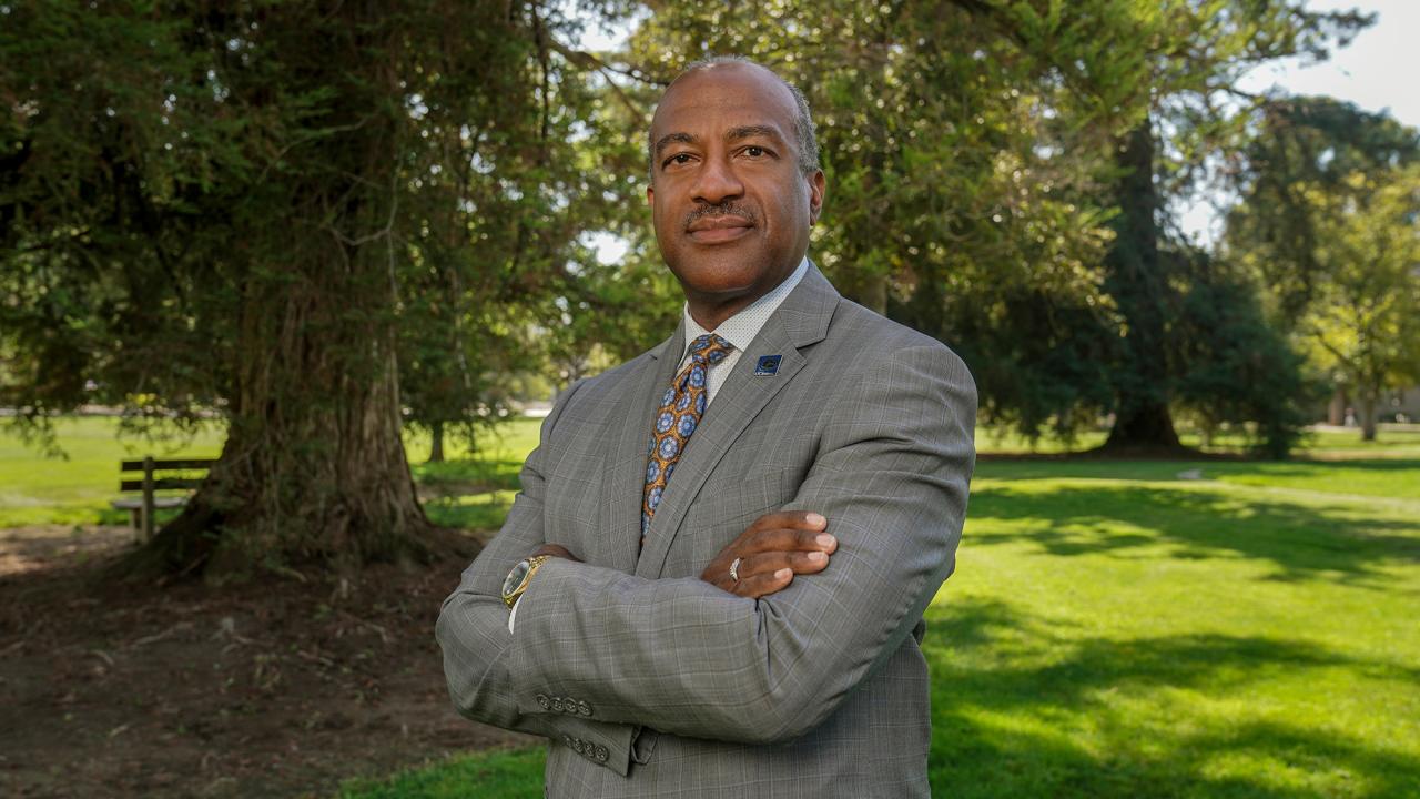 Chancellor Gary S. May on the Quad.