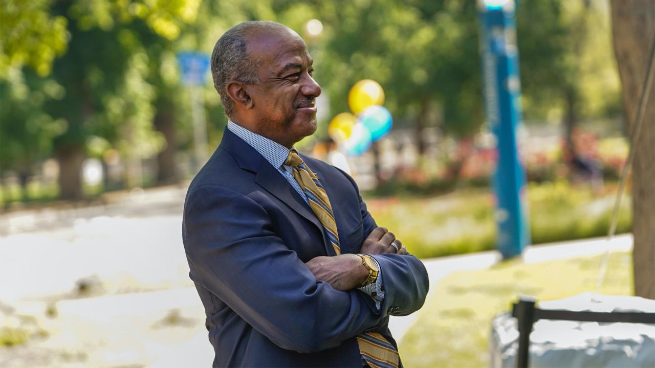 Chancellor Gary S. May smiling.