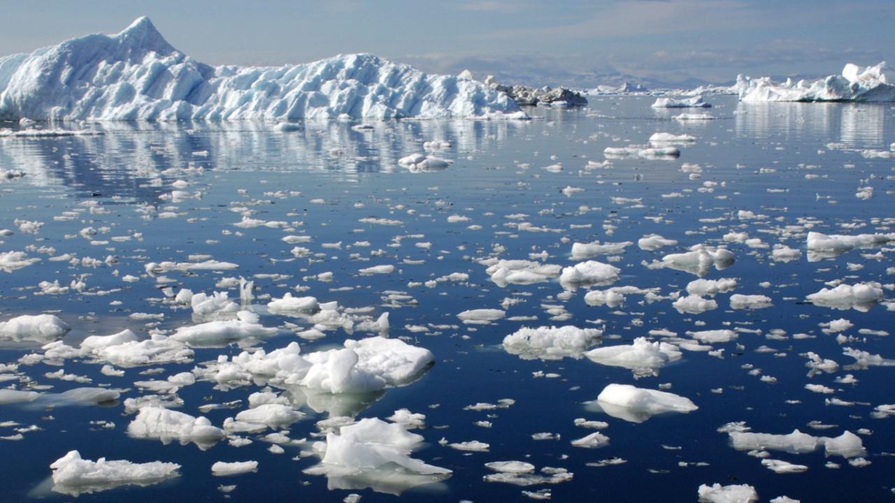 Melting icebergs off of the coast of Greenland