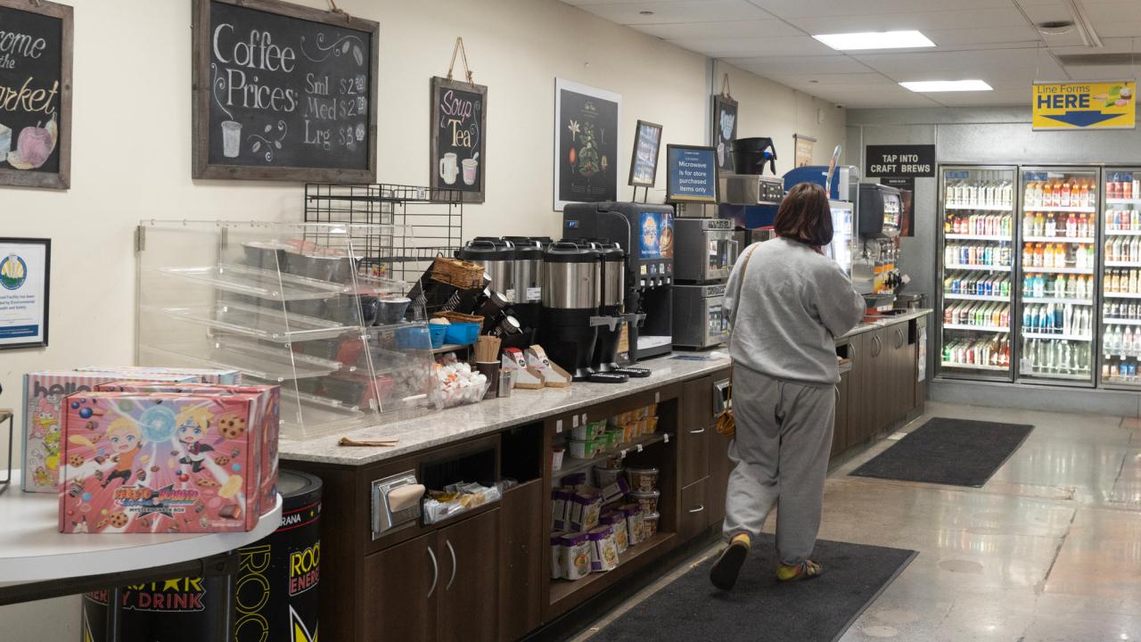 Coffee counter at Memorial Union market