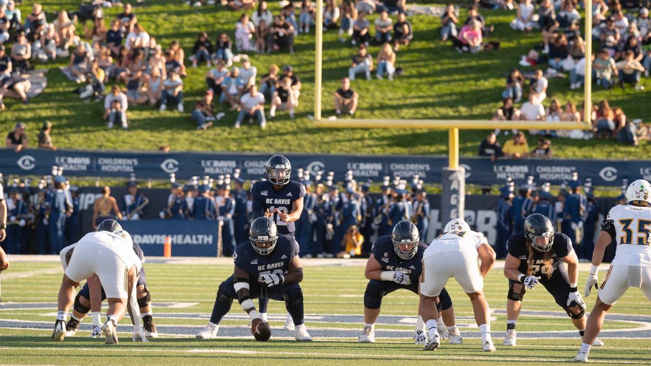 Football team lines up to take snap