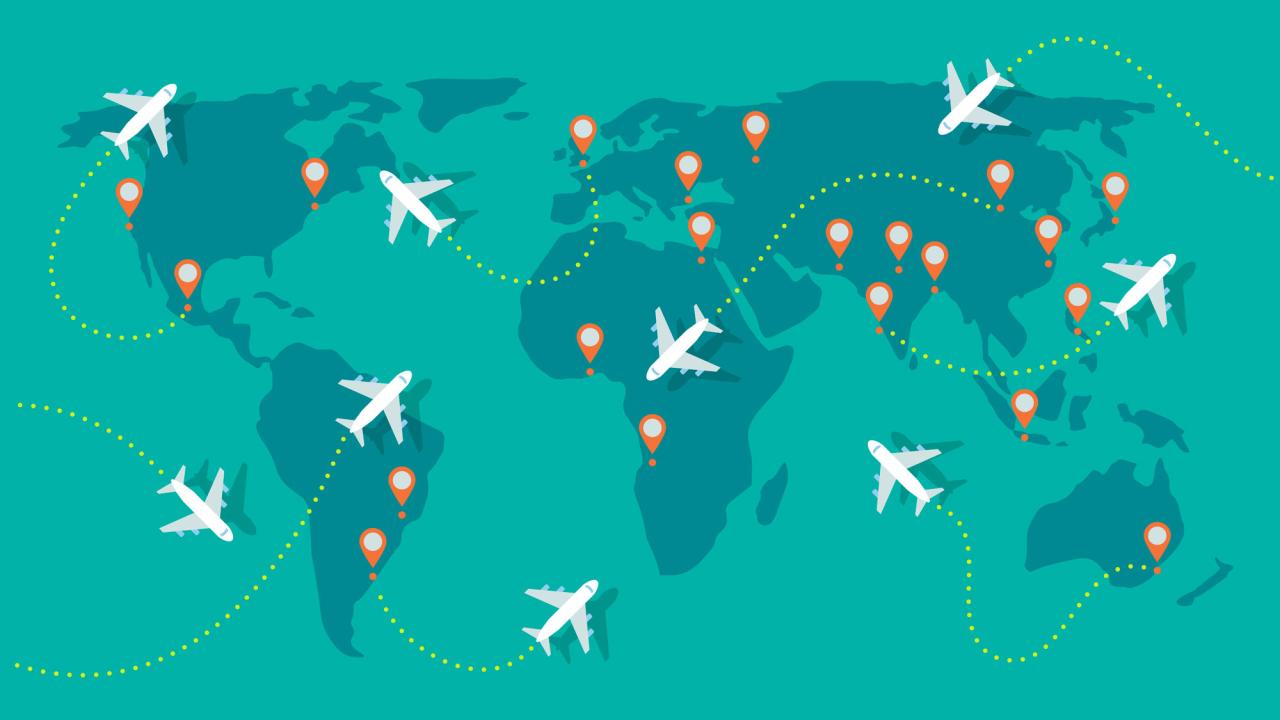 Graphic: Airplanes situated atop global map