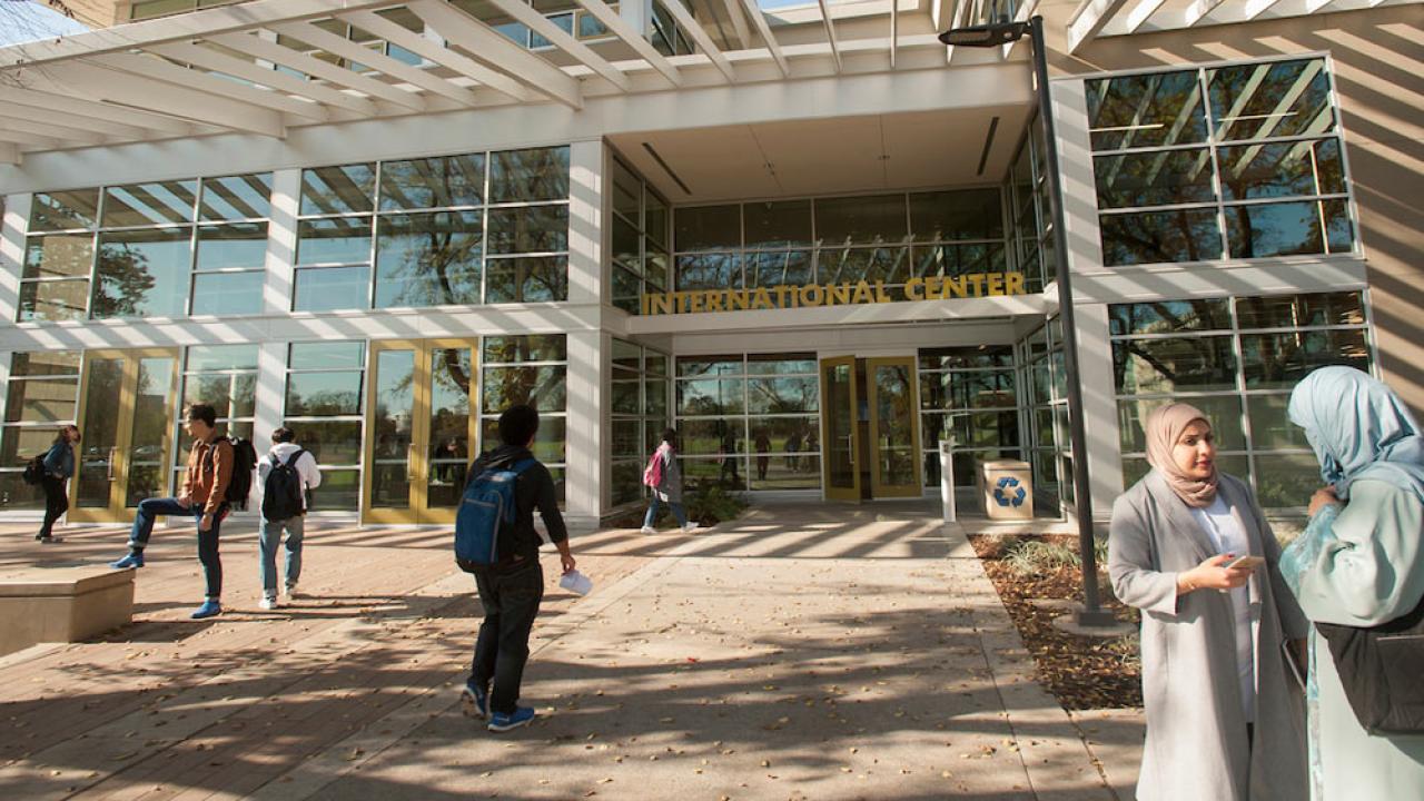 A view of the entrance to the UC Davis international center