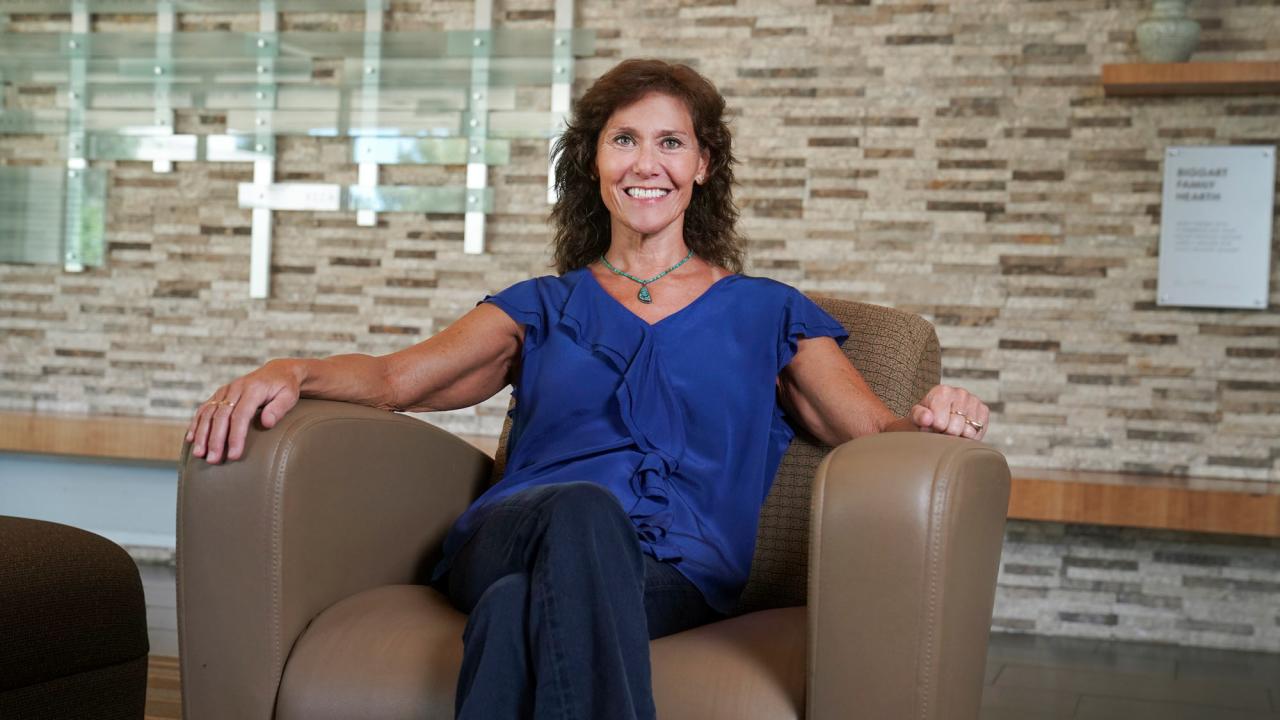 Kim Elsbach, UC Davis faculty, seated, portrait