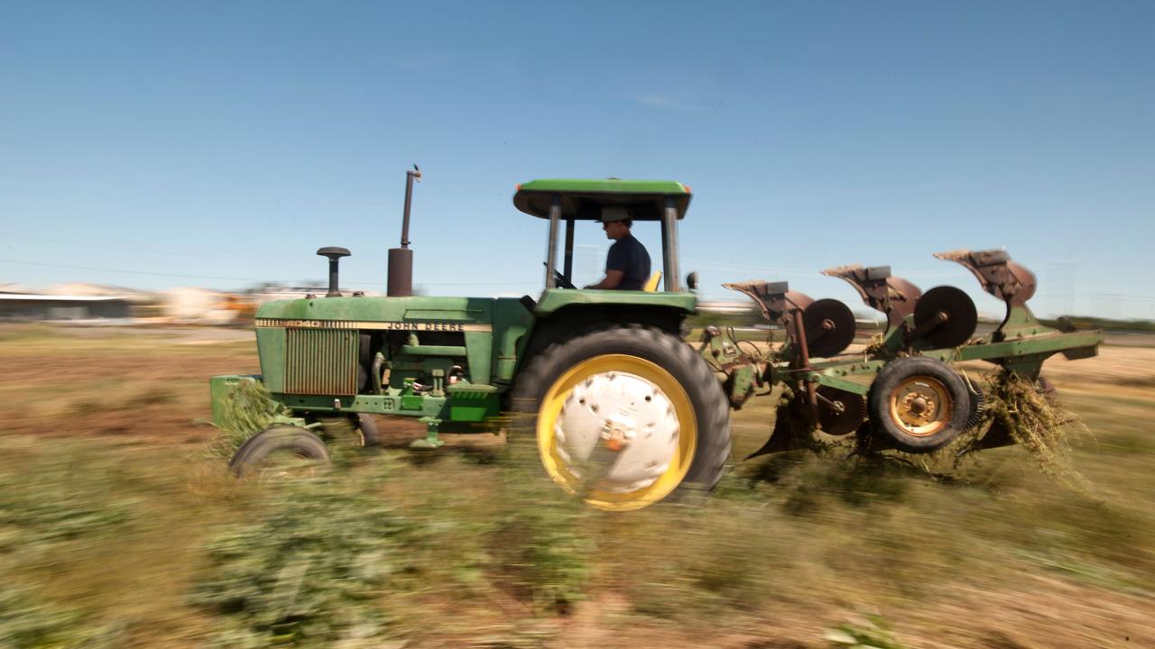 A tractor in a field