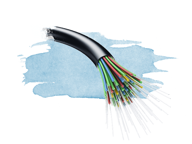 A fiber optic cable cut open to show all of the nested cables within