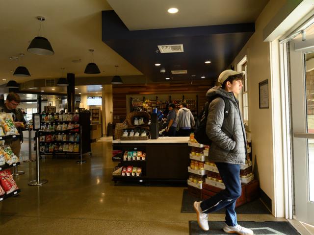 A student exits one of several UC Davis Student markets