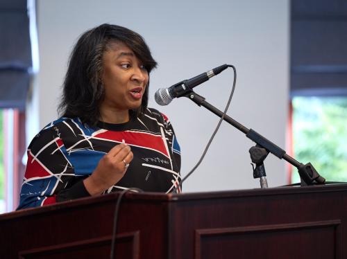 Renetta Garrison Tull, UC Davis vice chancellor and faculty, speaks at podium