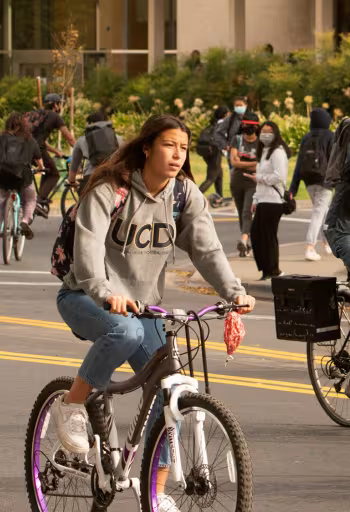 Group of bicyclists on campus