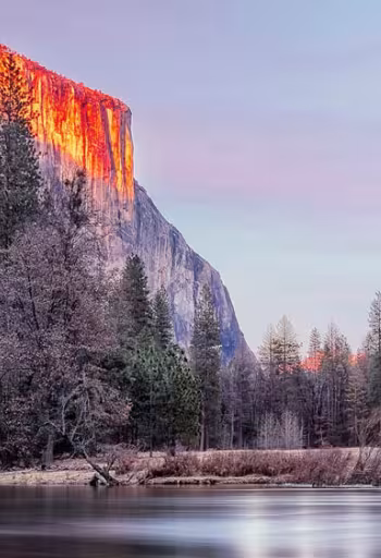 A view of sunrise in Yosemite valley