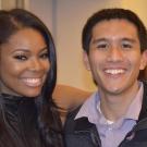 Jon Santiago meeting actress Gabrielle Union at 2013 NBA All-Star Weekend in Houston.  