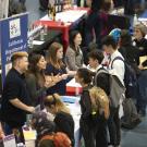 Students give their pitches and find out information during the Spring Career Fair on April 17, 2019.  (Gregory Urquiaga)