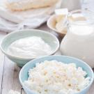 Dairy products displayed on a table