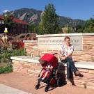 Scientist with child at conference