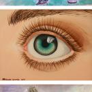 Artwork by Kristina Taylor, "Sanya Richards-Ross"; Melinda Zavala, "One Eye"; and Brandon Tucker, "Memory"