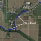 Google Maps image, with "test road" labeled