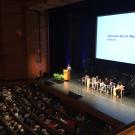 Chancellor May at podium, during Future Forward