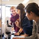 Three students examining a coffee filter