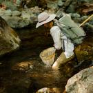 Woman sampling for fish