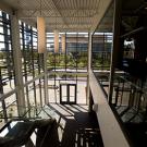 Photo: Inside view of the glass-encased foyer of Gallagher Hall
