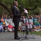 Chancellor Gary S. May speaking at the Unity Rally in Davis.