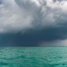 A typhoon moved over the sea in Thailand. 