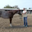 Equestrian coach with horse.