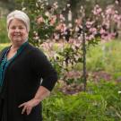 Kerie Holck, environmental portrait, on campus