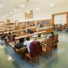 Carenous room at Shields Library, with students seated at study carrels