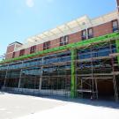 Scaffolding covers the northern exterior of the Memorial Union.