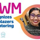 Arpana Vaniya, smiling, in slide for virtual ceremony, recoignizing her as an MWM "Trailblazer in Mentoring."