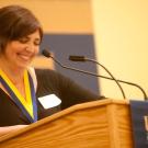 Professor Jodi Nunnari at UC Davis lectern in 2013