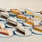 Painting of 15 pieces of pie, on plates