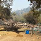 The remains of a burned house.