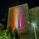 Photo: Rainbow lights on Mondavi Center's south wall